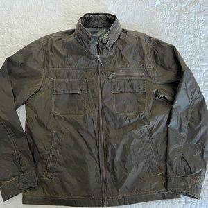 Modern distressed brown traveling jacket men's L